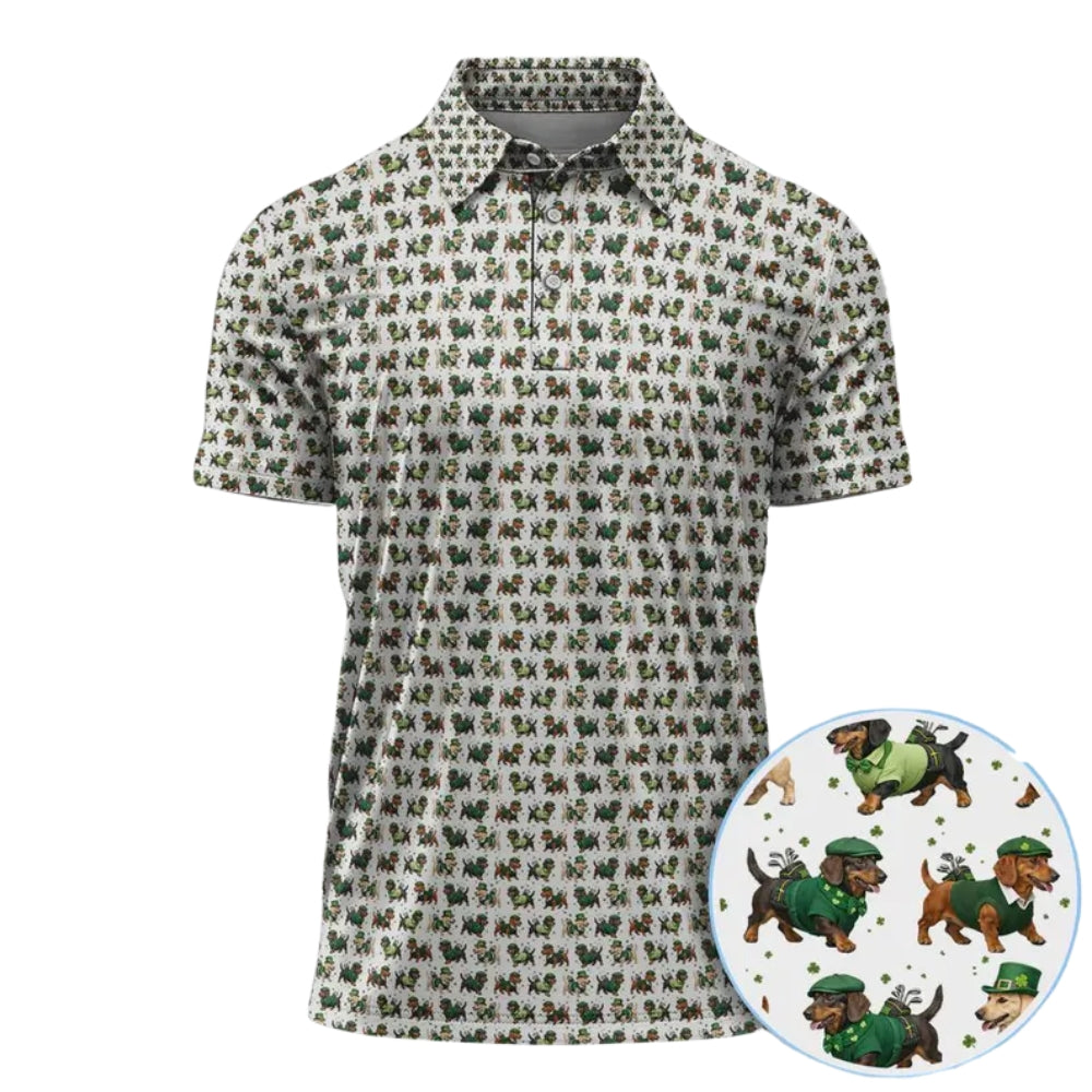 Dachshund Patrick Day Golf Polo Shirt For Mens, Dachshund Lover St Patrick's Day Golf Shirts GE0258