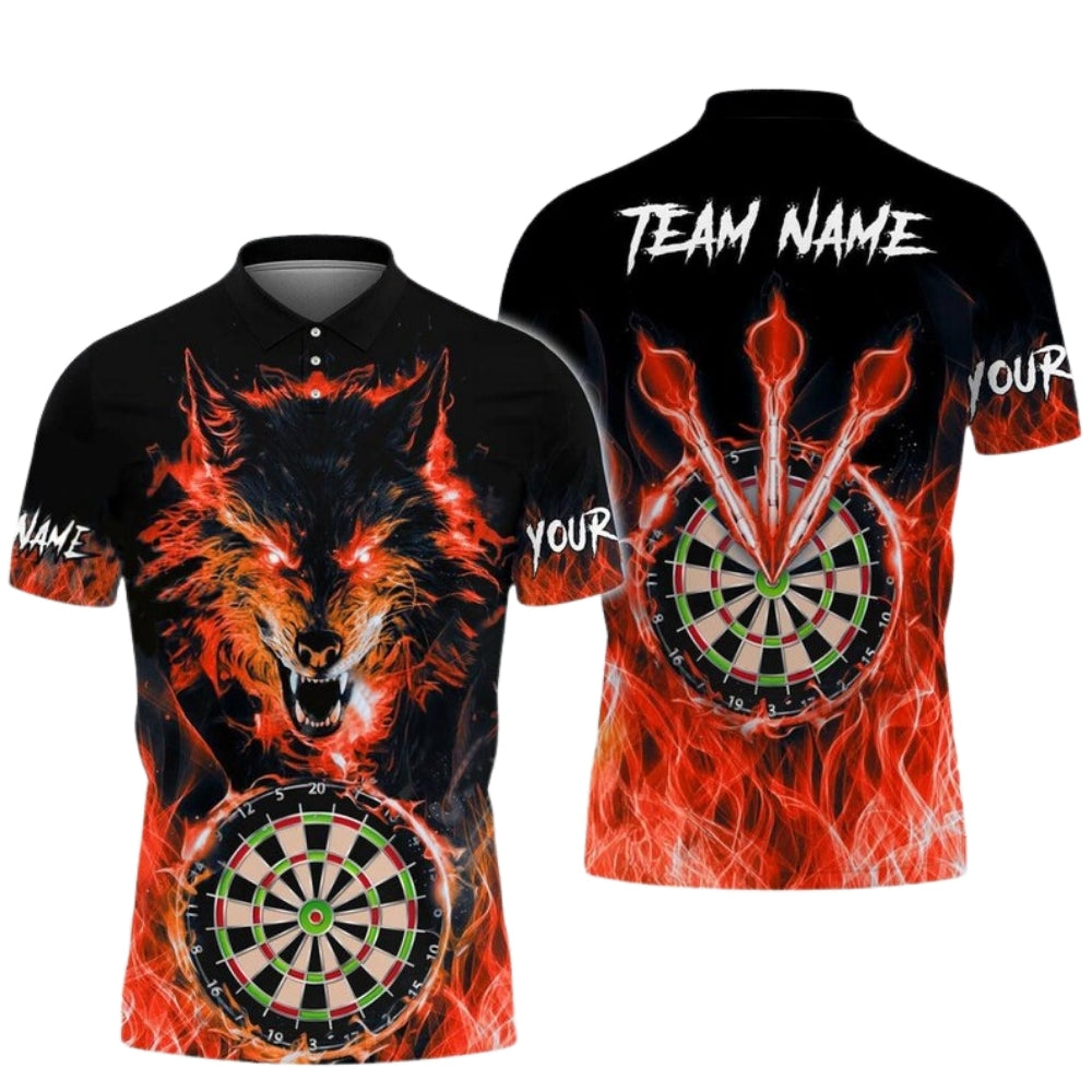 Custom Blue Flame Wolf Darts Polo Shirt For Men, Custom Wolf Darts Team Shirts DE0011
