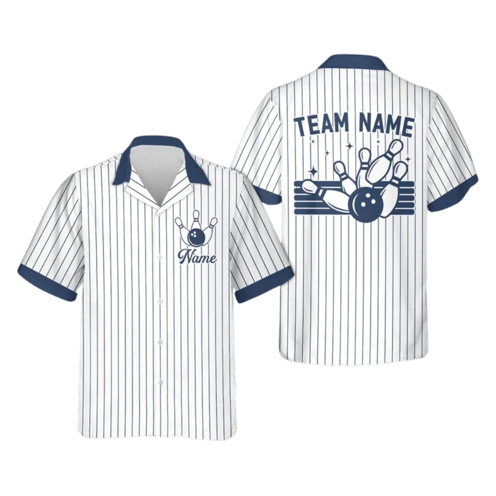 Custom Team Stripe White And Pink Bowling Hawaiian Shirt For Women Men, Custom Bowling Team Shirts BE0157