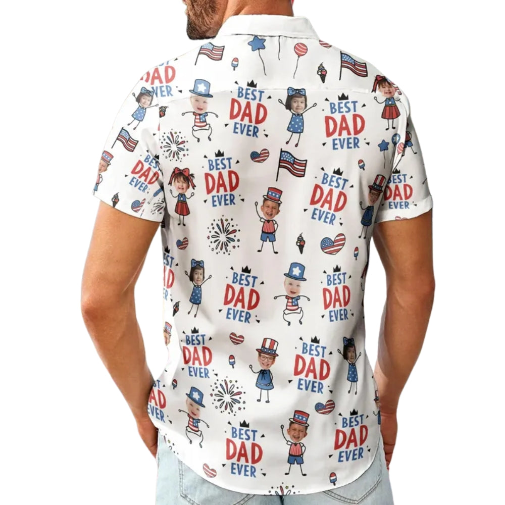 Best Papa Ever Custom Kid Face Patriot Hawaiian Shirt, Custom Photo 4th Of July Hawaiian Shirt Father's Day HE0268