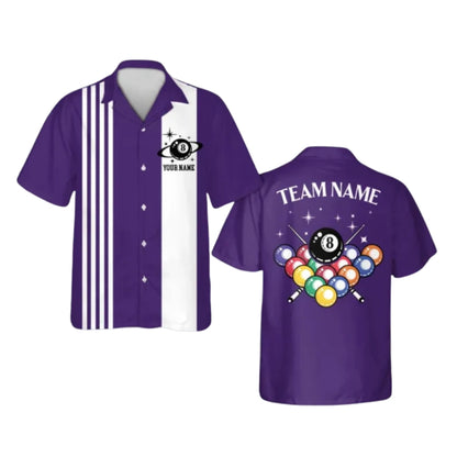 Custom Retro Black And White Billiard Hawaiian Shirt For Mens, Custom Retro Billiard Team Shirts BIE0041