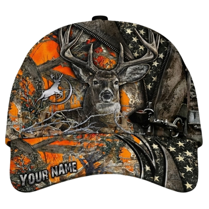 Deer Hunting Custom USA Flag Camo Baseball 3D Printed Cap, Custom Hunting Lover Cap Hat CP0543