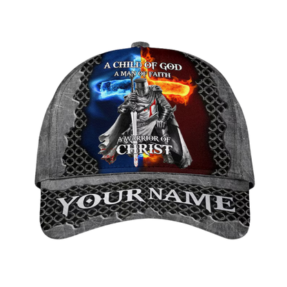 A Child Of God A Man Of Faith A Warrior Of Christ Custom Knight Templar Baseball Cap, Custom Christian Caps CP0147