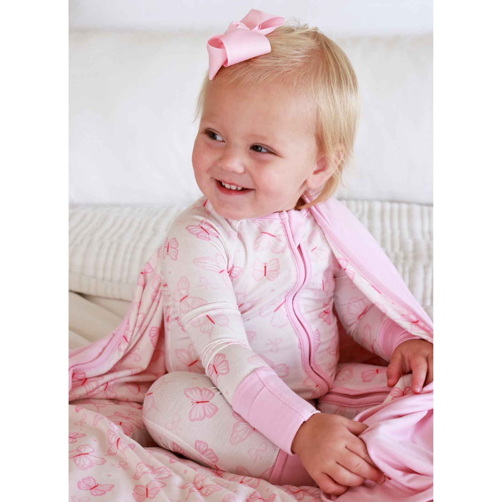 Pink Butterflies Baby Girl Convertible Zippy Romper, Butterfly Baby Romper Convertible BB0846