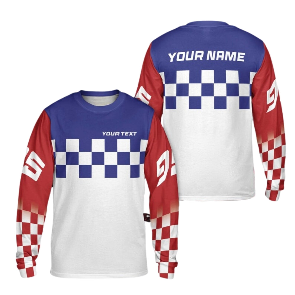 Custom Checkered Motocross Long Sleeve Jersey Shirt For Mens, Custom Checkered Dirt Bike Shirts ME0006
