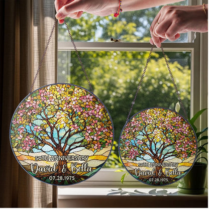 Personalized 50th Wedding Anniversary Stained Glass Suncatcher, Custom 50 Years Anniversary Suncatcher WD0374