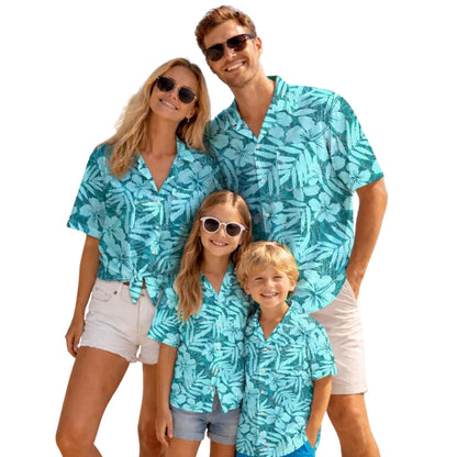 Hibiscus Turquoise Hawaiian Matching Shirt For Family, Floral Tropical Hawaiian Family Shirts ET0896