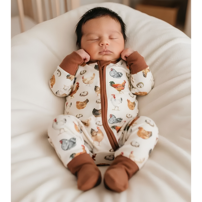 Rosster Chicken Baby Convertible Zipper Romper, Chicken Lover Baby Romper Convertible BB0628
