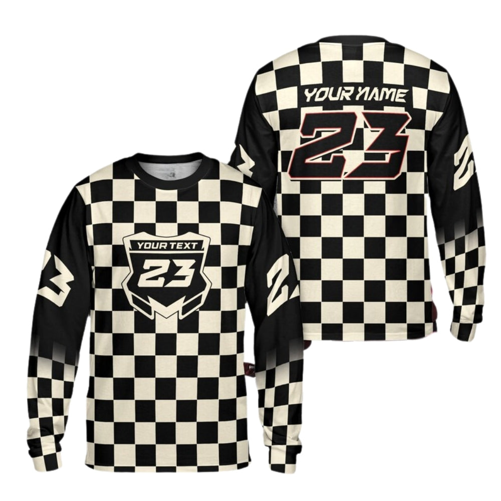 Custom Checkered Motocross Long Sleeve Jersey Shirt For Mens, Custom Checkered Dirt Bike Shirts ME0006