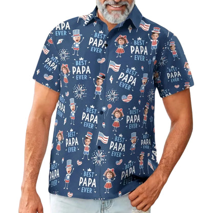 Best Papa Ever Custom Kid Face Patriot Hawaiian Shirt, Custom Photo 4th Of July Hawaiian Shirt Father's Day HE0268