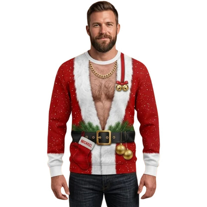 Santa Body Custom Name 3D Christmas Sweatshirt, Custom Funny Xmas Sweatshirt For Men 2D1044