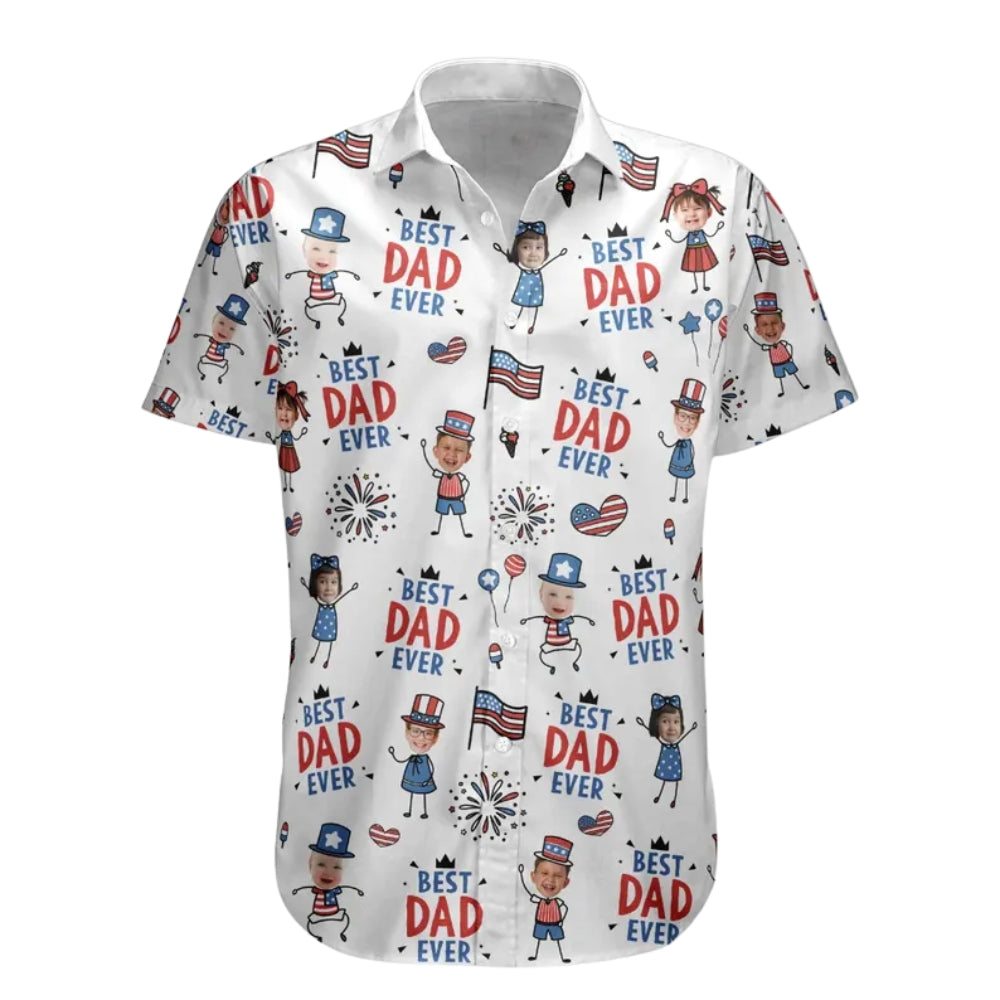 Best Papa Ever Custom Kid Face Patriot Hawaiian Shirt, Custom Photo 4th Of July Hawaiian Shirt Father's Day HE0268