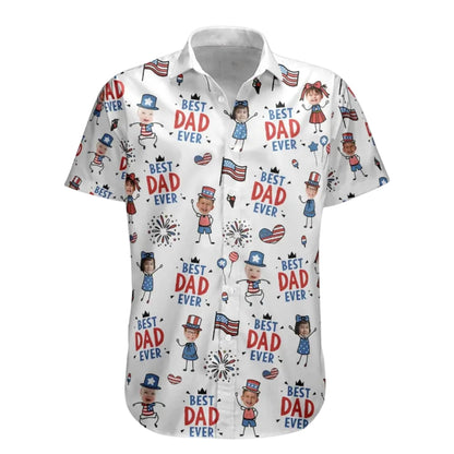 Best Papa Ever Custom Kid Face Patriot Hawaiian Shirt, Custom Photo 4th Of July Hawaiian Shirt Father's Day HE0268