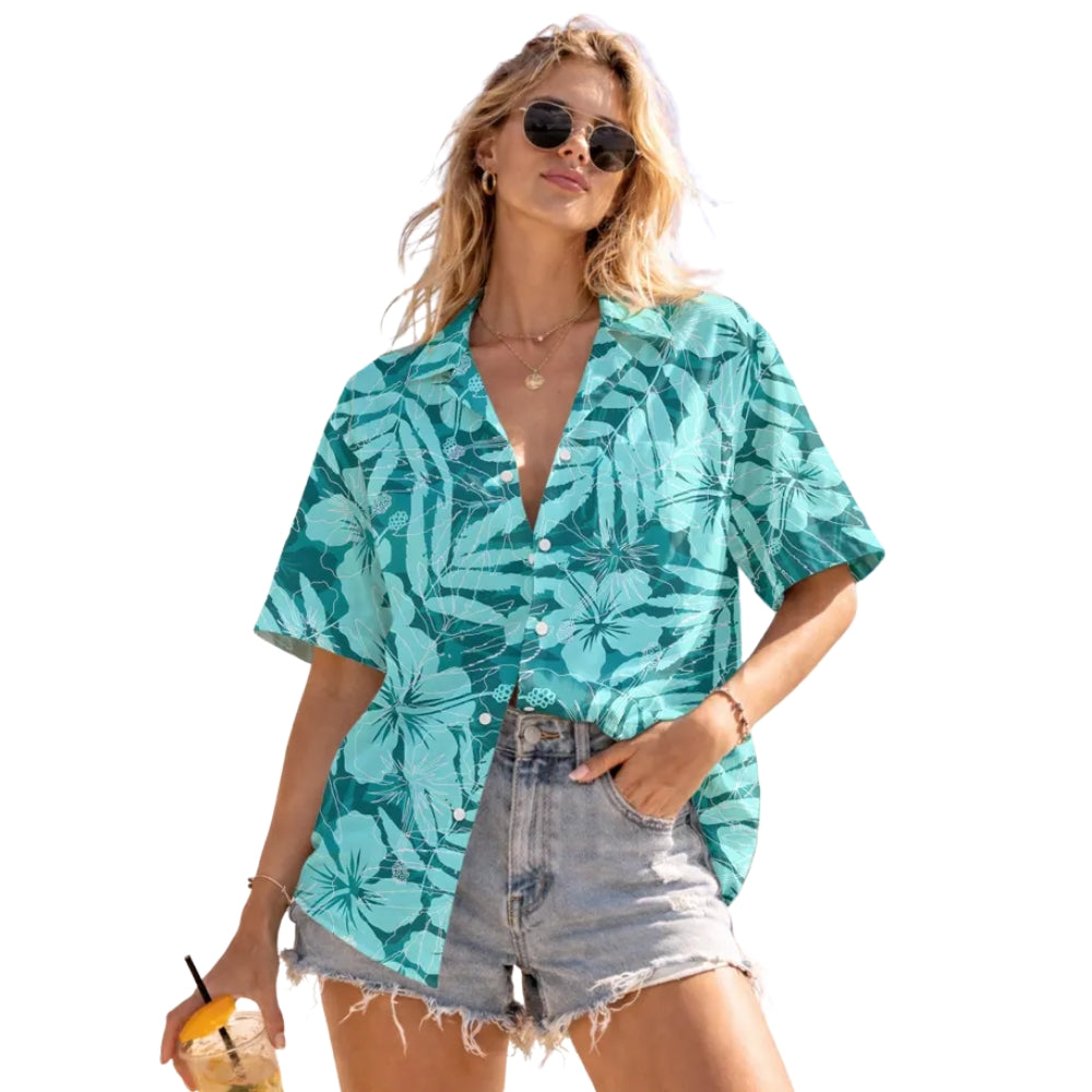 Hibiscus Turquoise Hawaiian Matching Shirt For Family, Floral Tropical Hawaiian Family Shirts ET0896