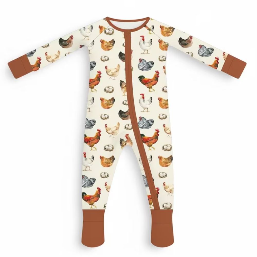 Rosster Chicken Baby Convertible Zipper Romper, Chicken Lover Baby Romper Convertible BB0628