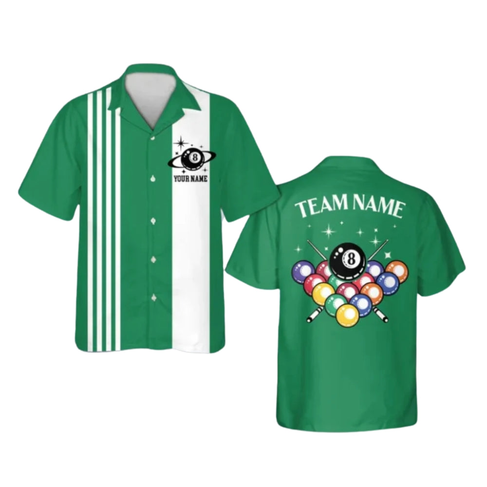 Custom Retro Black And White Billiard Hawaiian Shirt For Mens, Custom Retro Billiard Team Shirts BIE0041