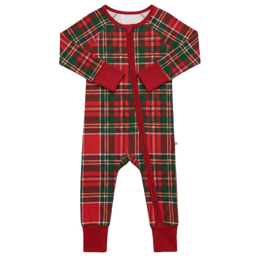 Plaid Red Black Green Xmas Baby Convertible Zipper Romper, Christmas Convertible Romper For Baby BB0847