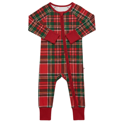 Plaid Red Black Green Xmas Baby Convertible Zipper Romper, Christmas Convertible Romper For Baby BB0847