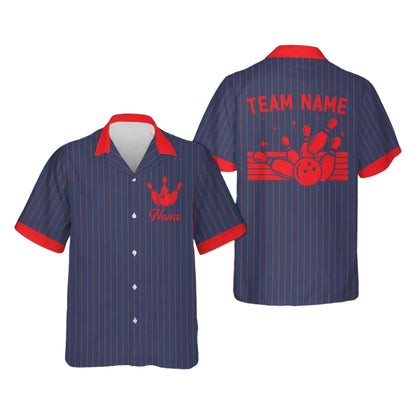 Custom Team Stripe White And Pink Bowling Hawaiian Shirt For Women Men, Custom Bowling Team Shirts BE0157