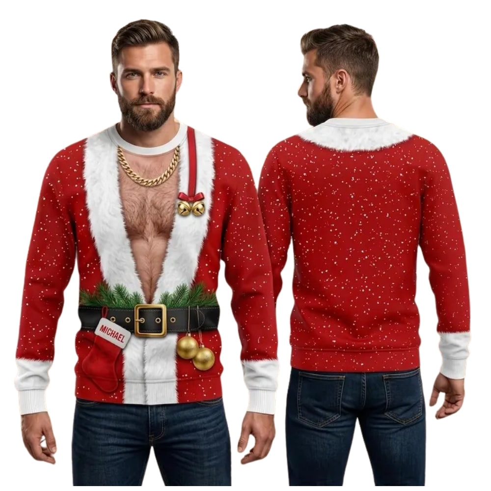 Santa Body Custom Name 3D Christmas Sweatshirt, Custom Funny Xmas Sweatshirt For Men 2D1044