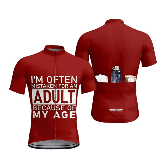 I'm Often Mistaken For An Adult Because Of My Age Short Sleeve Cycling Jersey For Men, Red And White Funny Cycling Jerseys CZ0156