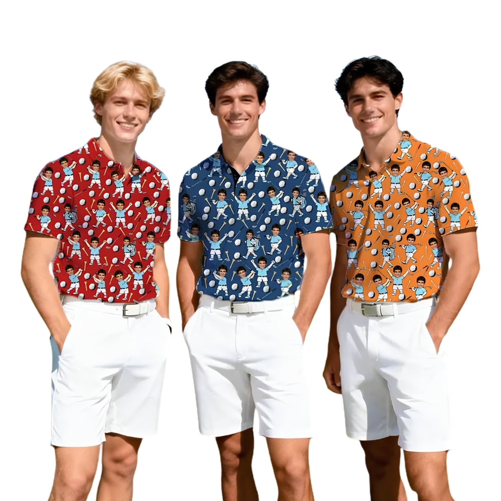 Custom Face Golf Polo Shirt For Men, Custom Photo Golf Shirts GE0345