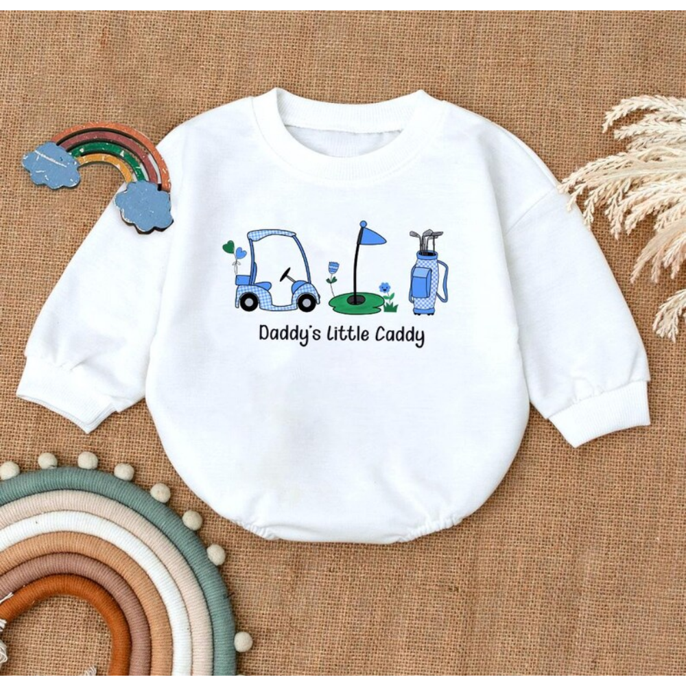Daddy's Little Caddy Baby Romper Sweatshirt, Golf Baby Romper Sweater BB0495