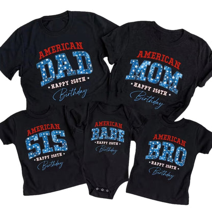 Personalized American Happy 250th Birthday Family Matching T Shirts, Custom Family Fourth Of July Matching Shirts ET0732
