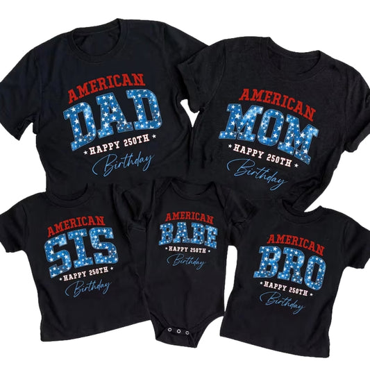 Personalized American Happy 250th Birthday Family Matching T Shirts, Custom Family Fourth Of July Matching Shirts ET0732