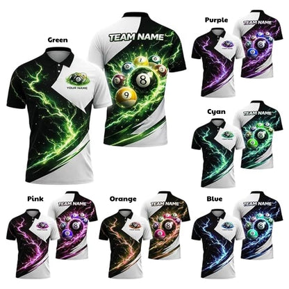 Custom Team Thunder Lightning Billiard Men Polo Shirt Green White, Custom Billiard Shirts BIZ0290
