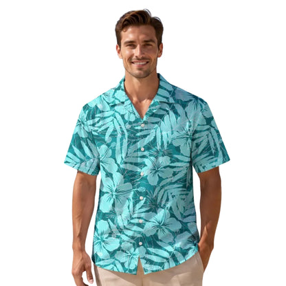 Hibiscus Turquoise Hawaiian Matching Shirt For Family, Floral Tropical Hawaiian Family Shirts ET0896