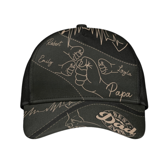 Best Dad Ever Custom Dad Fist Bump Baseball Cap With Kid Names, Custom Caps Hats For Father's Day CP0148