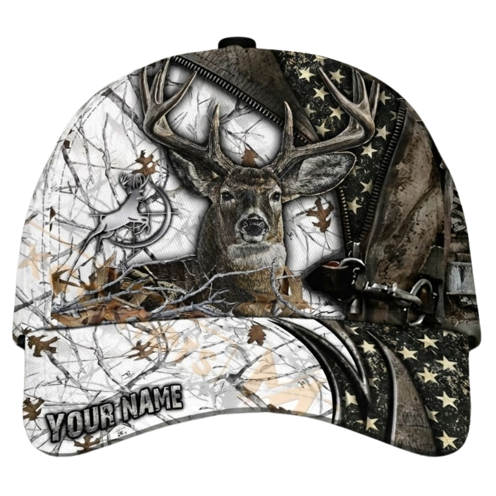 Deer Hunting Custom USA Flag Camo Baseball 3D Printed Cap, Custom Hunting Lover Cap Hat CP0543