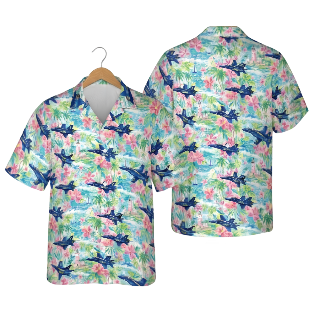 F18 US Navy Airplane Floral Hawaiian Shirt Mens, Aircraft Hawaiian Shirt For Veteran HE0785