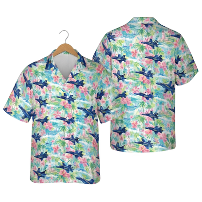 F18 US Navy Airplane Floral Hawaiian Shirt Mens, Aircraft Hawaiian Shirt For Veteran HE0785