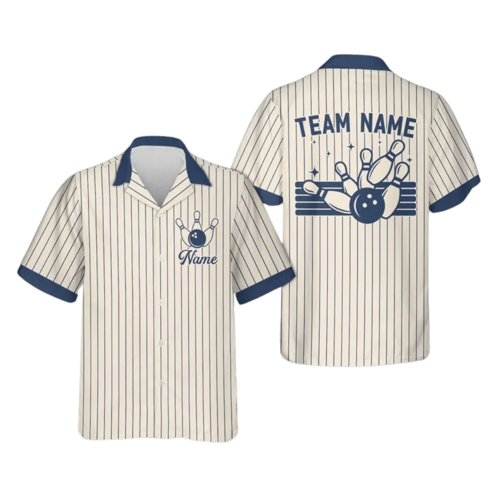 Custom Team Stripe White And Pink Bowling Hawaiian Shirt For Women Men, Custom Bowling Team Shirts BE0157