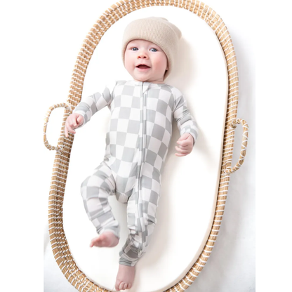 Checkered White Grey Baby Convertible Romper Sweatshirt, Checkered Baby Romper Convertible BB0629