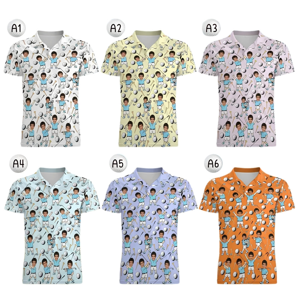 Custom Face Golf Polo Shirt For Men, Custom Photo Golf Shirts GE0345