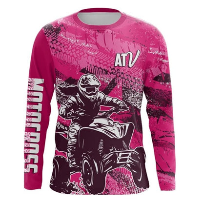 Custom ATV Motocross Racing Pink Long Sleeve Shirt For Women, Custom Women's ATV Shirts MZ0035