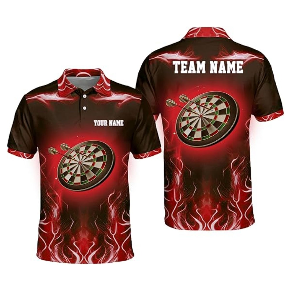 Custom Black And Red Flame Dart Polo Shirt For Mens, Custom Flame Darts Team Shirts DZ0015