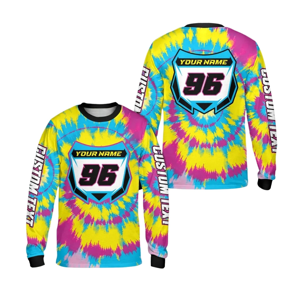 Custom Tie Dye Motocross Long Sleeve Jerseys For Mens, Custom Tie Dye Motocross Shirts ME0007
