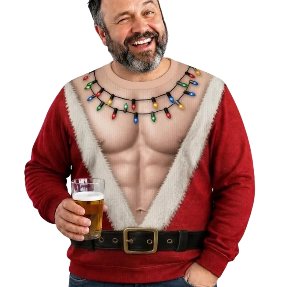 Funny Santa Abs Men's 3D Christmas Sweatshirt, Xmas Funny Sweatshirt 2D1045