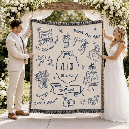 Personalized Wedding Engagement Woven Blanket For Couple, Custom Blanket For Wedding Anniversary WD0355