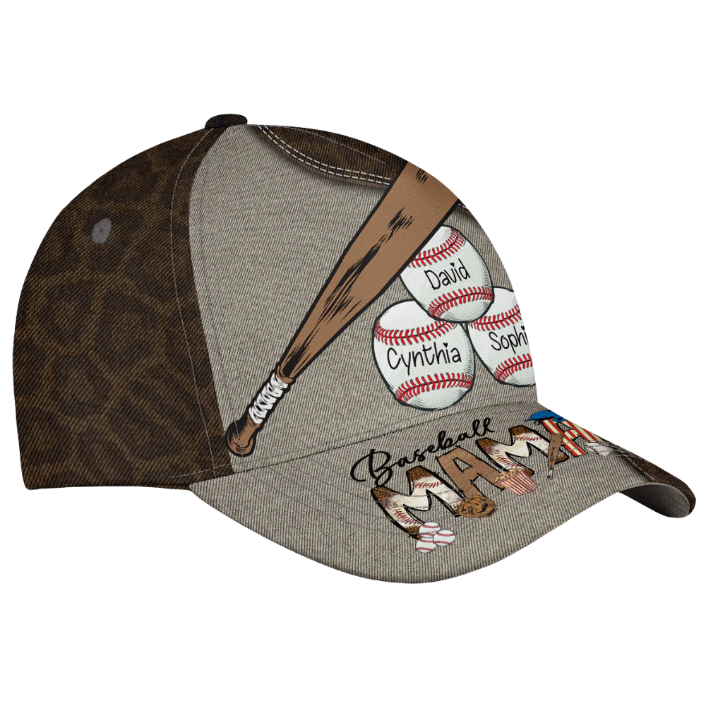 Baseball Mama Custom Kid Names Baseball 3D Cap, Custom Mama Baseball Cap Hat CP0552