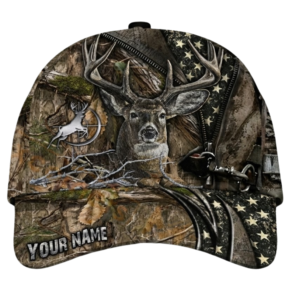 Deer Hunting Custom USA Flag Camo Baseball 3D Printed Cap, Custom Hunting Lover Cap Hat CP0543