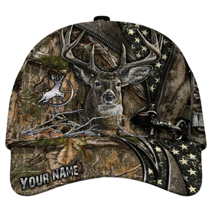 Deer Hunting Custom USA Flag Camo Baseball 3D Printed Cap, Custom Hunting Lover Cap Hat CP0543