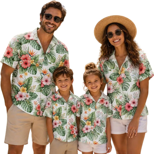 Flower Tropical Matching Family Hawaiian Shirts, Tropical Floral Hawaiian Shirts For Family ET0897