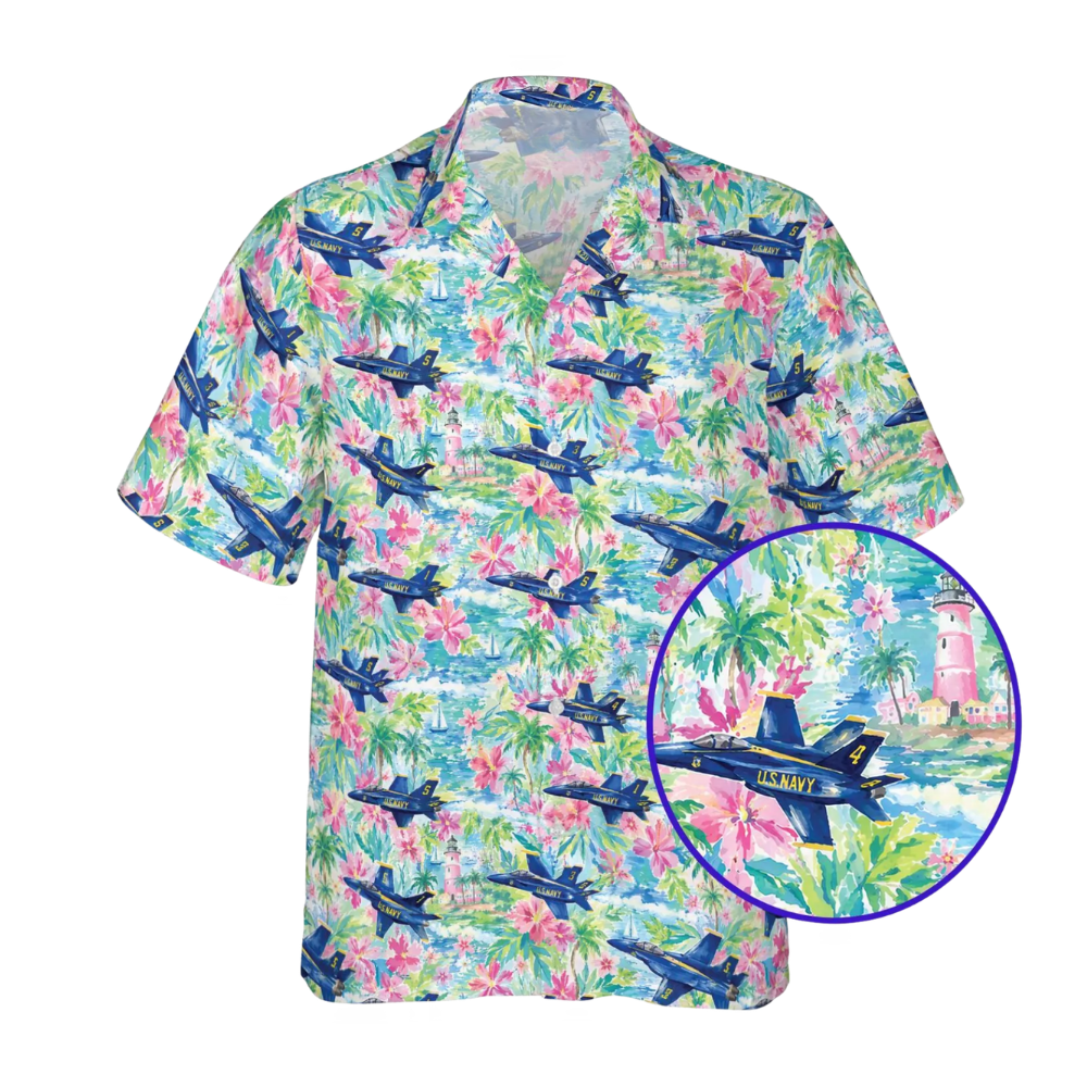 F18 US Navy Airplane Floral Hawaiian Shirt Mens, Aircraft Hawaiian Shirt For Veteran HE0785
