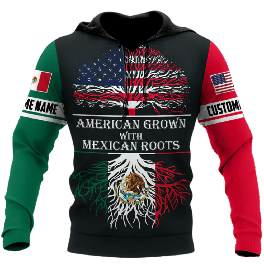 Personalized American Grown With Mexican Roots Hoodie, American Mexico Hoodie 3D Full Print SO0419