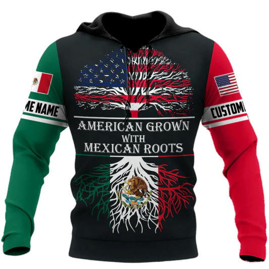 Personalized American Grown With Mexican Roots Hoodie, American Mexico Hoodie 3D Full Print SO0419